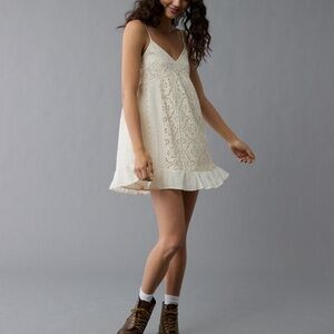 American Eagle V-Neck Eyelet Embroidered Mini Dress XS